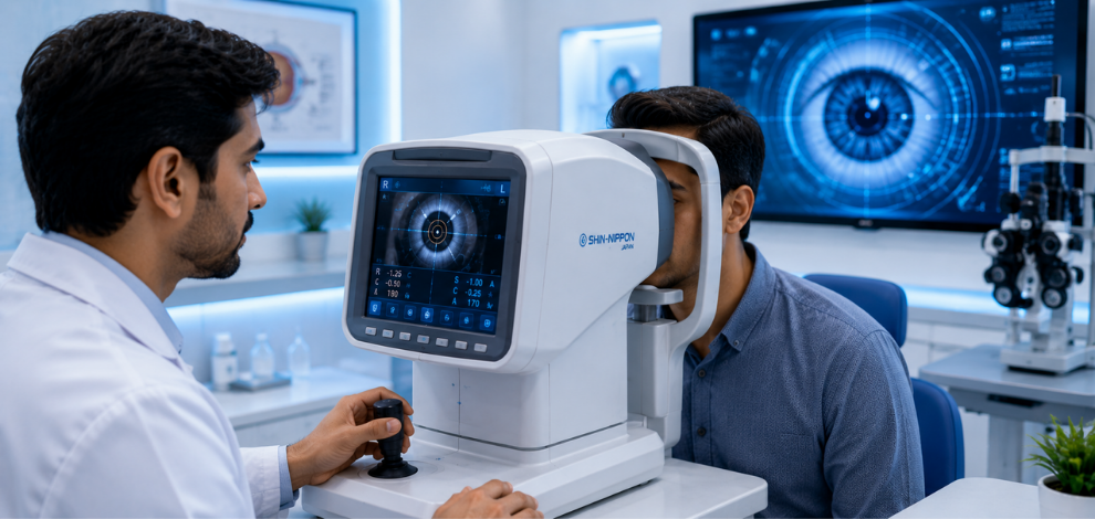 Computerized Eye Testing (Auto-Refractometer, Shin Nippon, Japan)